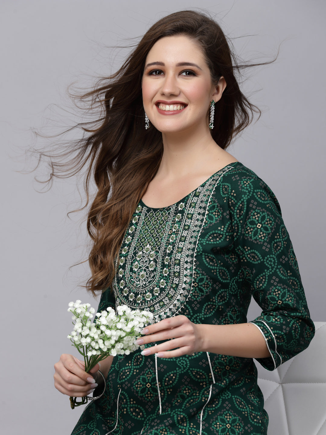 Bandhani Printed & Embroidered Rayon Anarkali Kurta (Pre-Order)