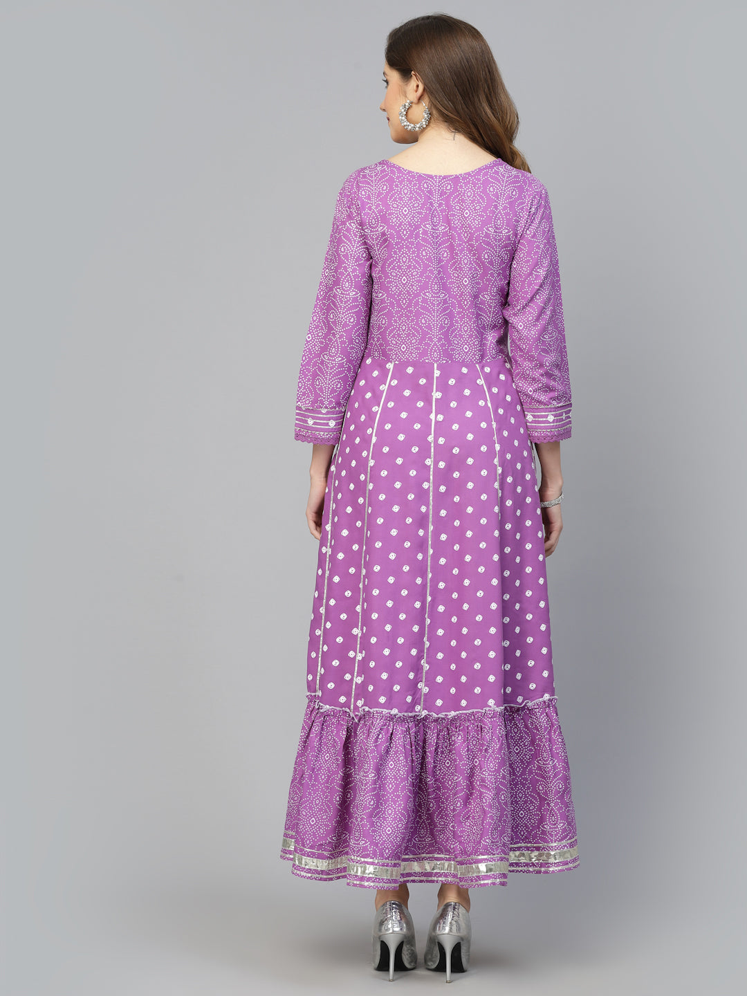 Bandhani Printed & Embellished Rayon Anarkali Kurta (Pre-Order)