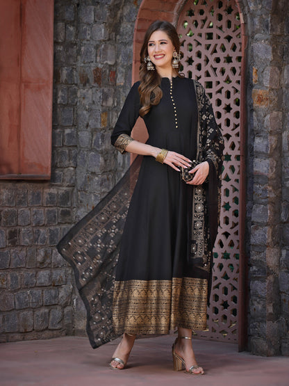 Printed Rayon Anarkali Kurta With Dupatta (Pre-Order)