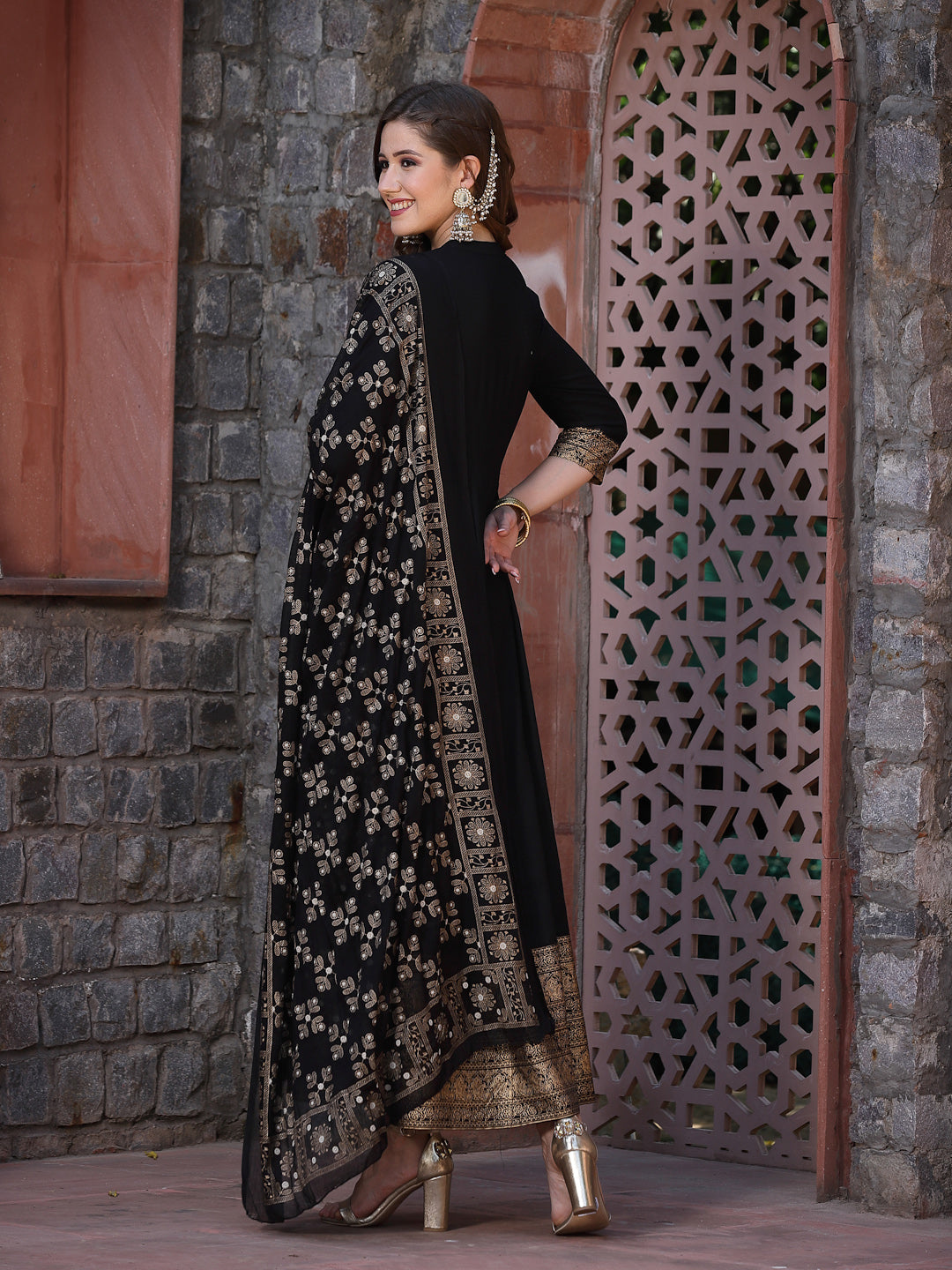 Printed Rayon Anarkali Kurta With Dupatta