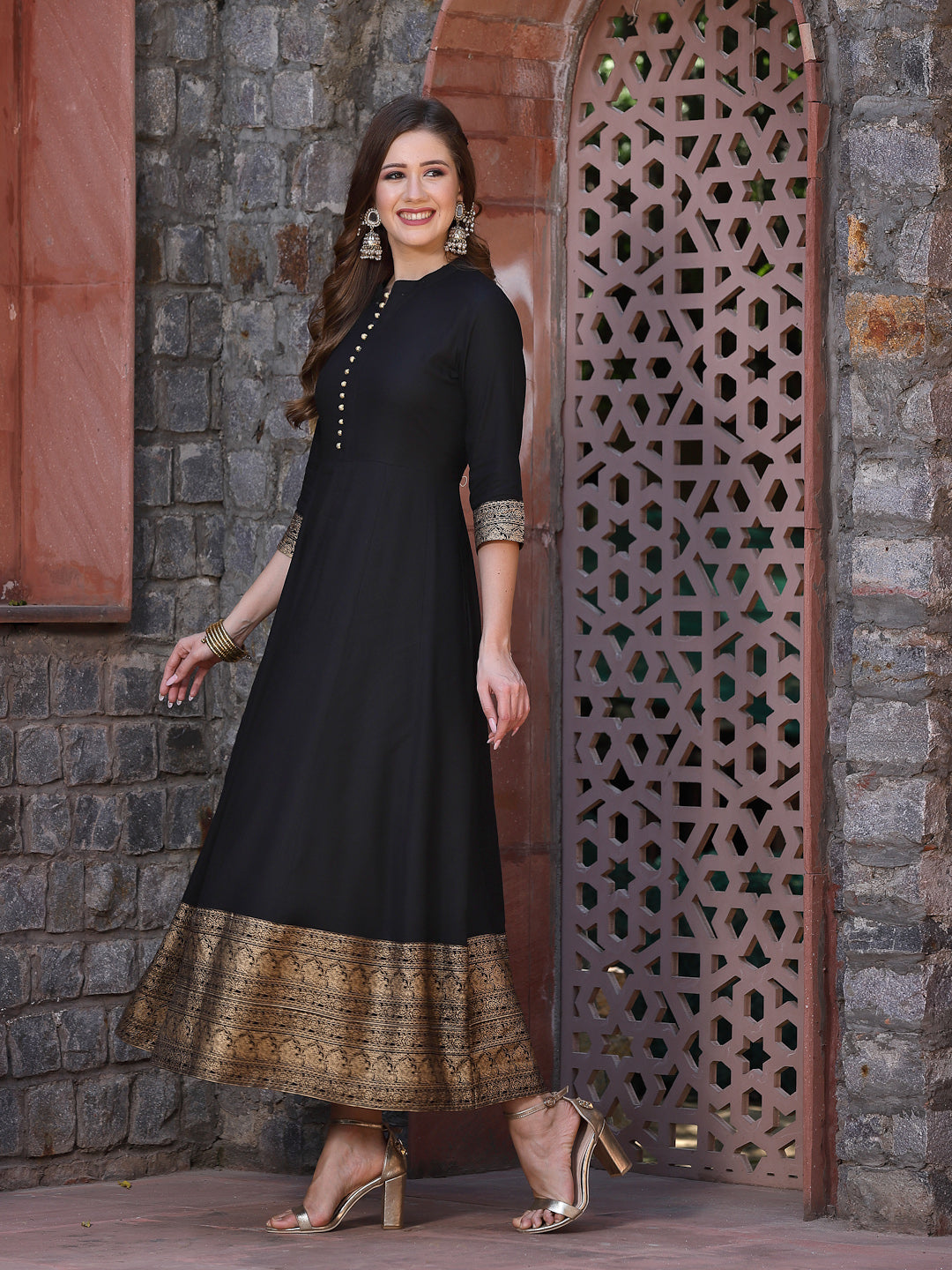 Printed Rayon Anarkali Kurta With Dupatta