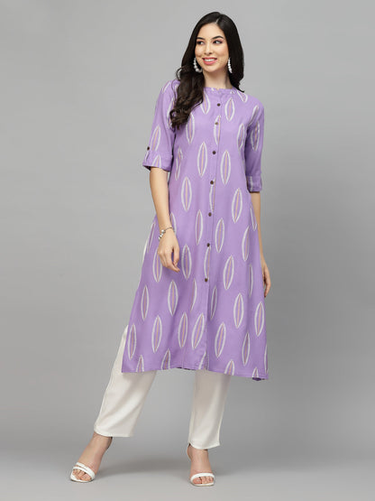 Block Printed Rayon A-Line Kurta (Pre-Order)