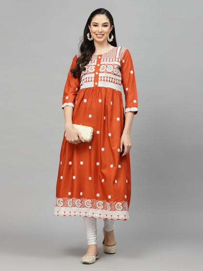 Embroidered Rayon Flared Kurta (Pre-Order)