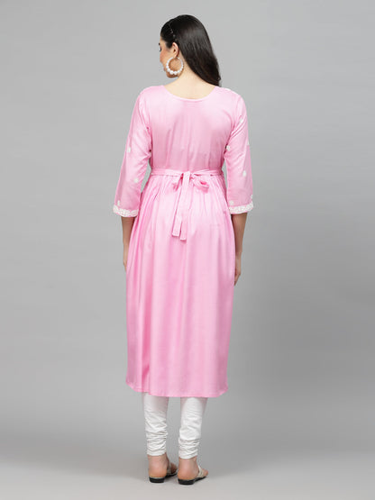 Embroidered Rayon Flared Kurta (Pre-Order)