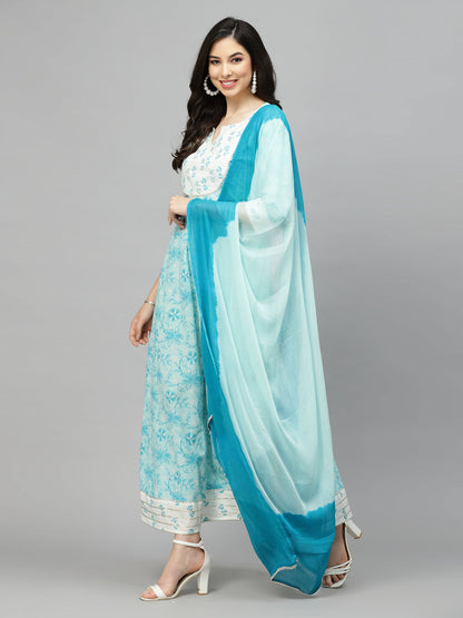 Printed Cotton Anarkali Kurta With Dupatta (Pre-Order)