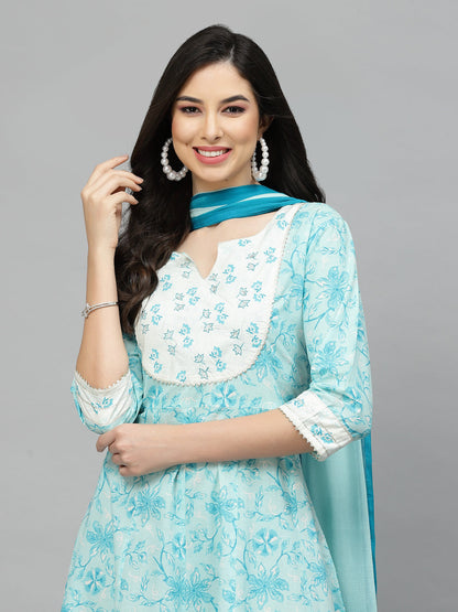 Printed Cotton Anarkali Kurta With Dupatta (Pre-Order)