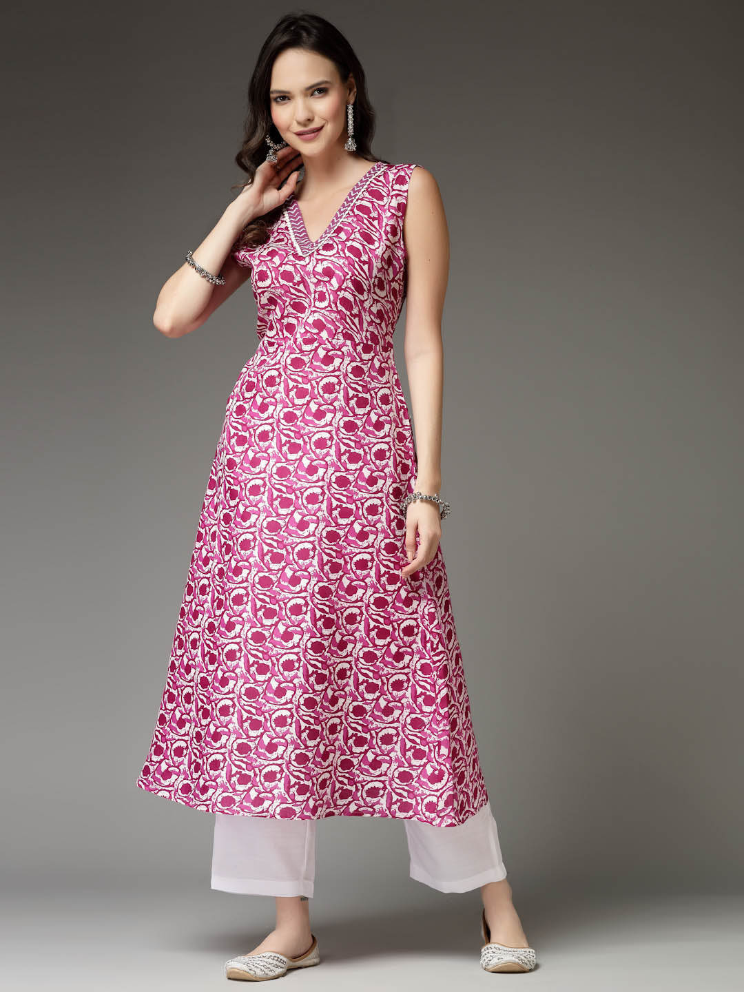 Floral Printed Cotton Blend A-Line Kurta (Pre-Order)