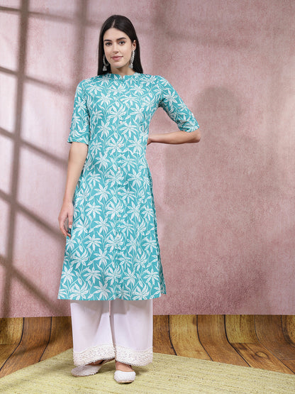 Floral Printed Cotton A-Line Kurta (Pre-Order)