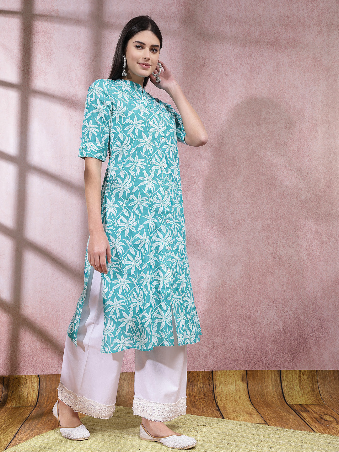 Floral Printed Cotton A-Line Kurta (Pre-Order)
