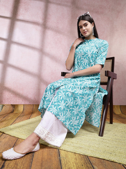 Floral Printed Cotton A-Line Kurta (Pre-Order)