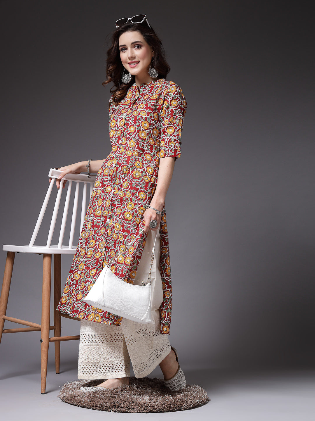 Floral Printed Cotton A-Line Kurta