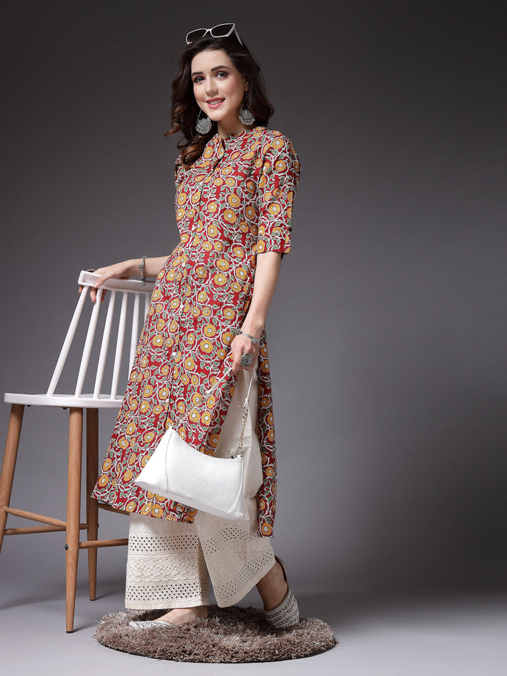Floral Printed Cotton A-Line Kurta