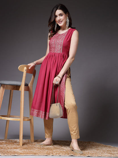 Solid Rayon Naira Cut Kurta