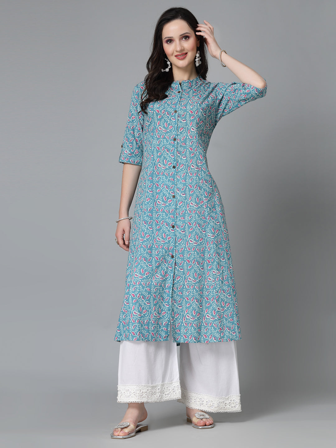 Floral Printed Cotton A-Line Kurta