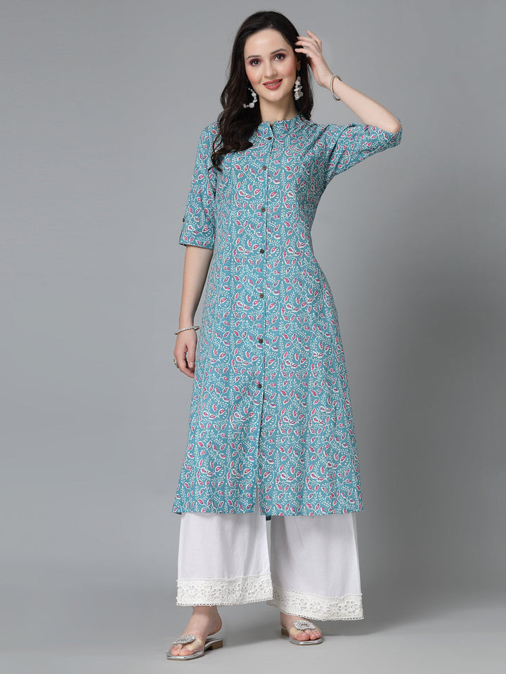 Floral Printed Cotton A-Line Kurta