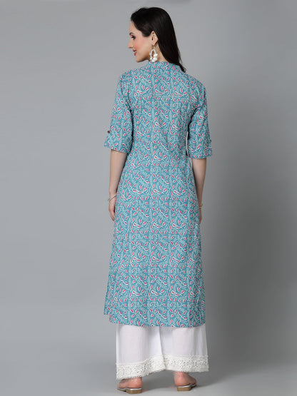 Floral Printed Cotton A-Line Kurta