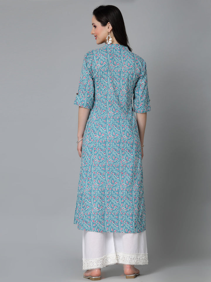Floral Printed Cotton A-Line Kurta