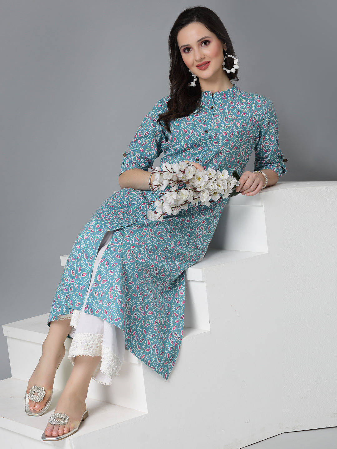 Floral Printed Cotton A-Line Kurta (Pre-Order)