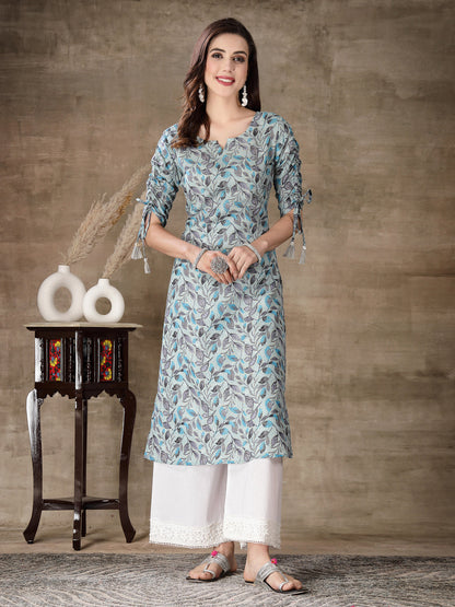 Floral Printed Cotton Blend Straight Kurta