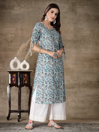 Floral Printed Cotton Blend Straight Kurta
