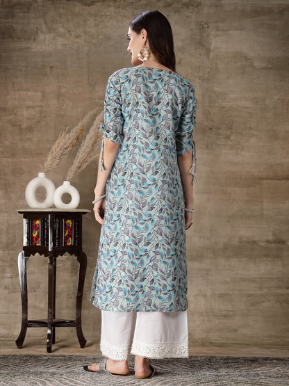 Floral Printed Cotton Blend Straight Kurta