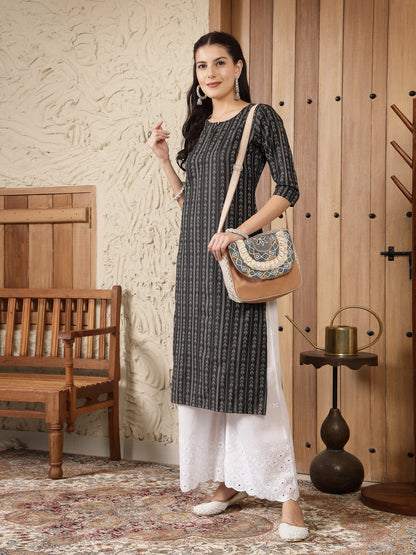 Woven Design Cotton Blend Straight Kurta (Pre-Order)