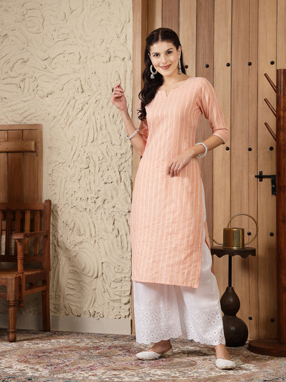 Woven Design Cotton Blend Straight Kurta