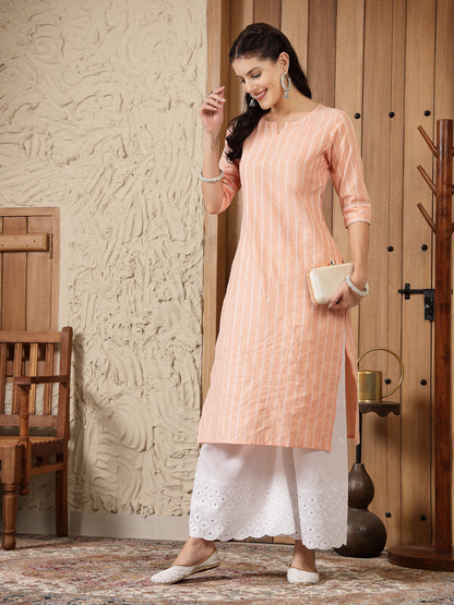 Woven Design Cotton Blend Straight Kurta