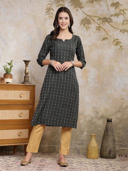 Self Designed Cotton Blend Straight Kurta