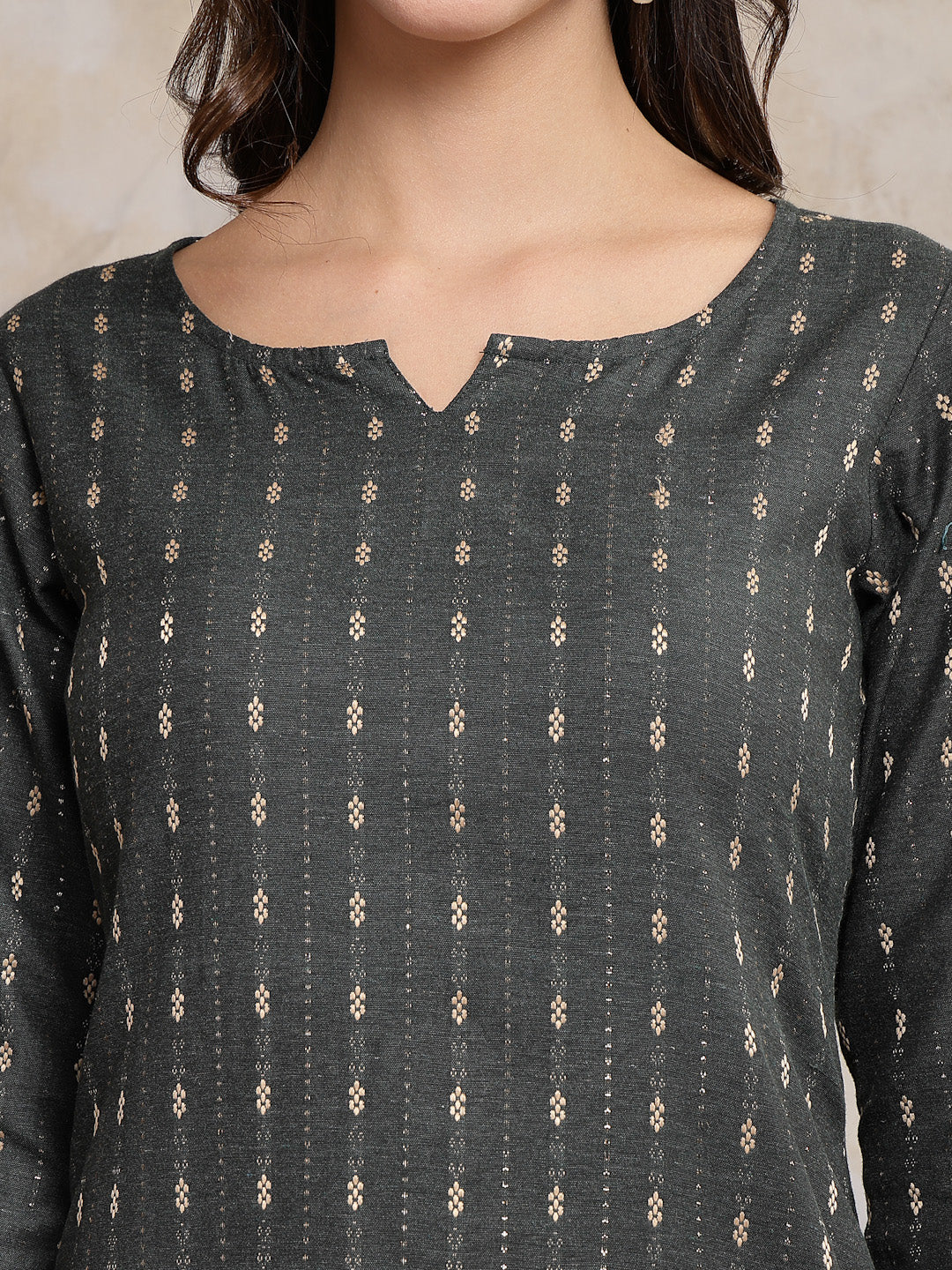 Self Designed Cotton Blend Straight Kurta
