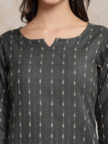 Self Designed Cotton Blend Straight Kurta