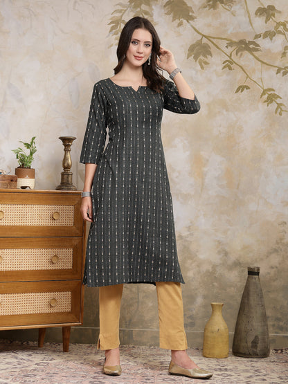 Self Designed Cotton Blend Straight Kurta