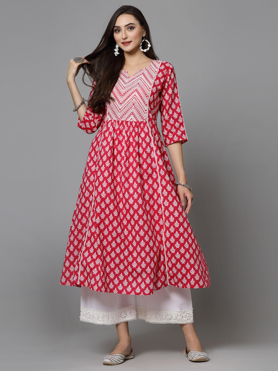 Floral Printed Cotton A-Line Kurta