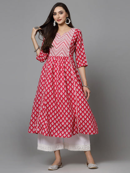 Floral Printed Cotton A-Line Kurta
