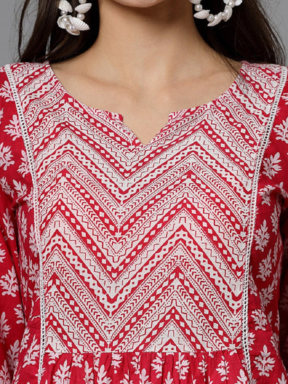 Floral Printed Cotton A-Line Kurta