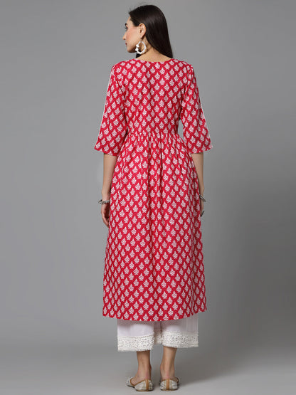 Floral Printed Cotton A-Line Kurta