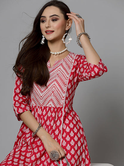 Floral Printed Cotton A-Line Kurta