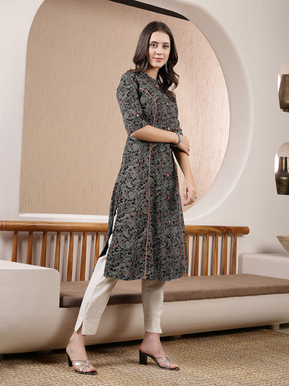 Black Paisley Printed Rayon A-Line Kurta (Pre-Order)