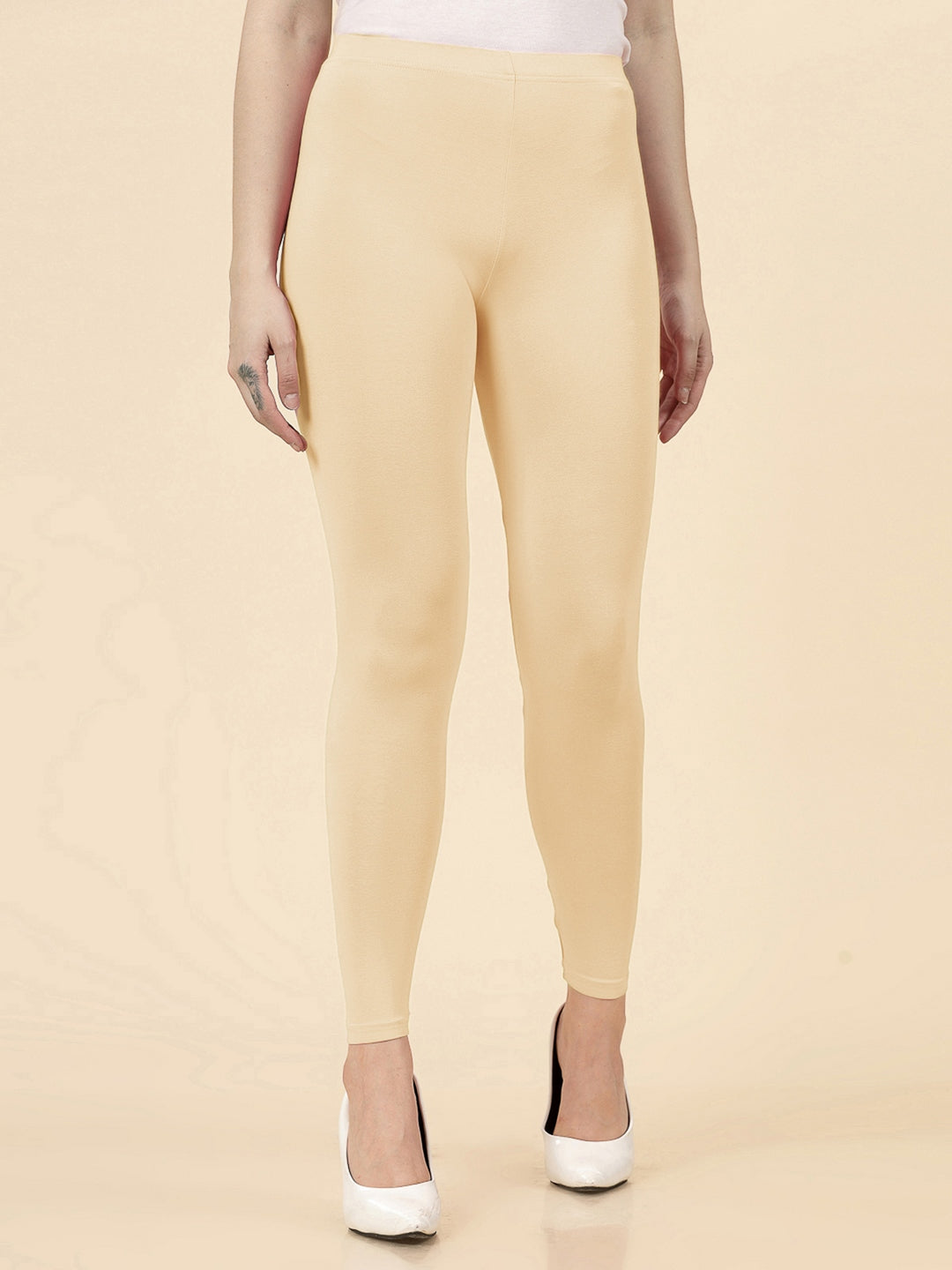 Solid Mid Rise Cotton Lycra Ankle Length Leggings (Pre-Order)