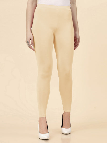 Solid Mid Rise Cotton Lycra Ankle Length Leggings (Pre-Order)