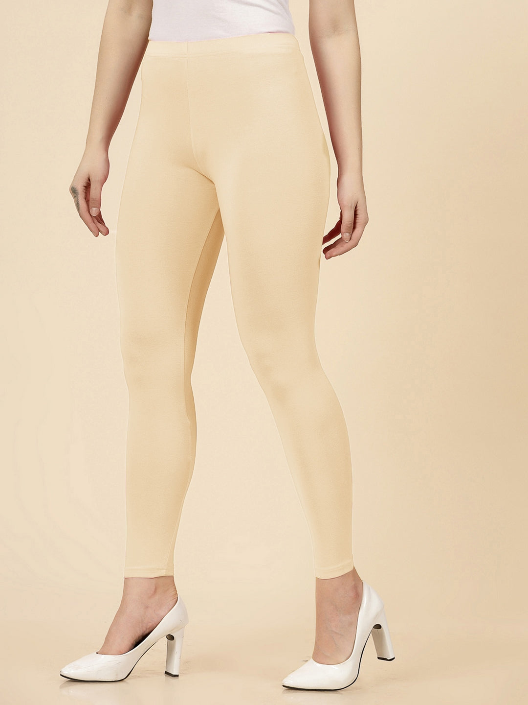 Solid Mid Rise Cotton Lycra Ankle Length Leggings (Pre-Order)