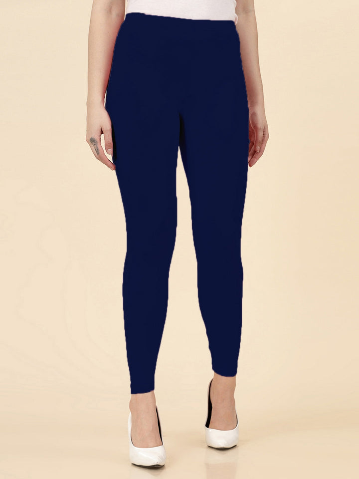 Solid Mid Rise Cotton Lycra Ankle Length Leggings