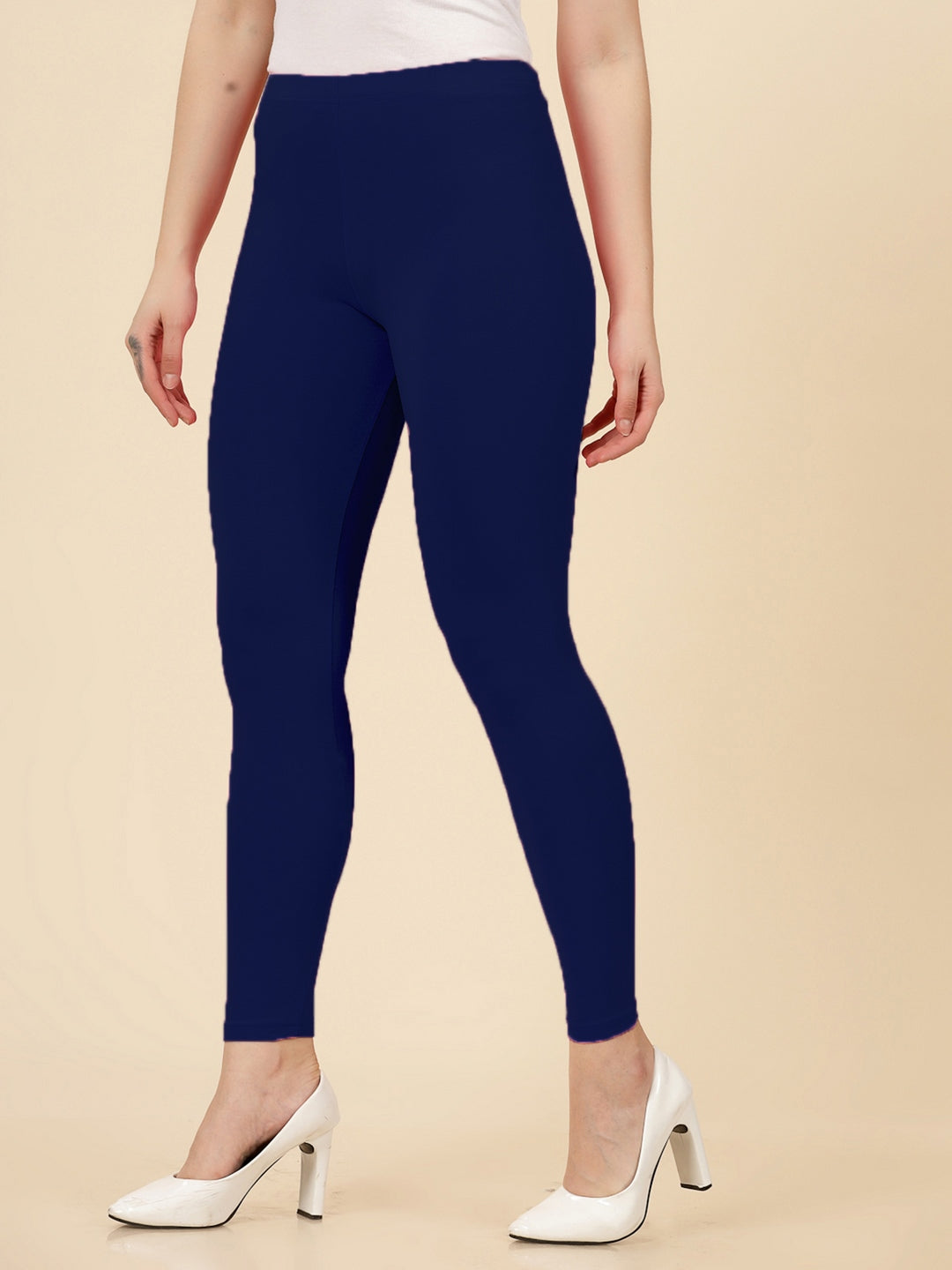 Solid Mid Rise Cotton Lycra Ankle Length Leggings