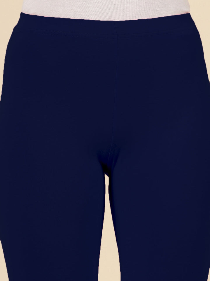 Solid Mid Rise Cotton Lycra Ankle Length Leggings