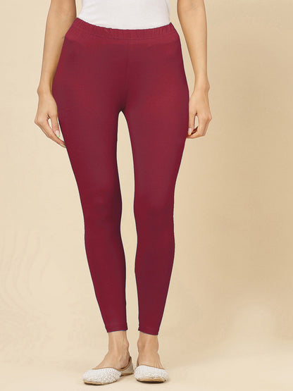 Solid Mid Rise Cotton Lycra Ankle Length Leggings (Pre-Order)