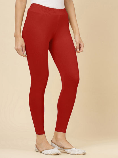 Solid Mid Rise Cotton Lycra Ankle Length Leggings (Pre-Order)