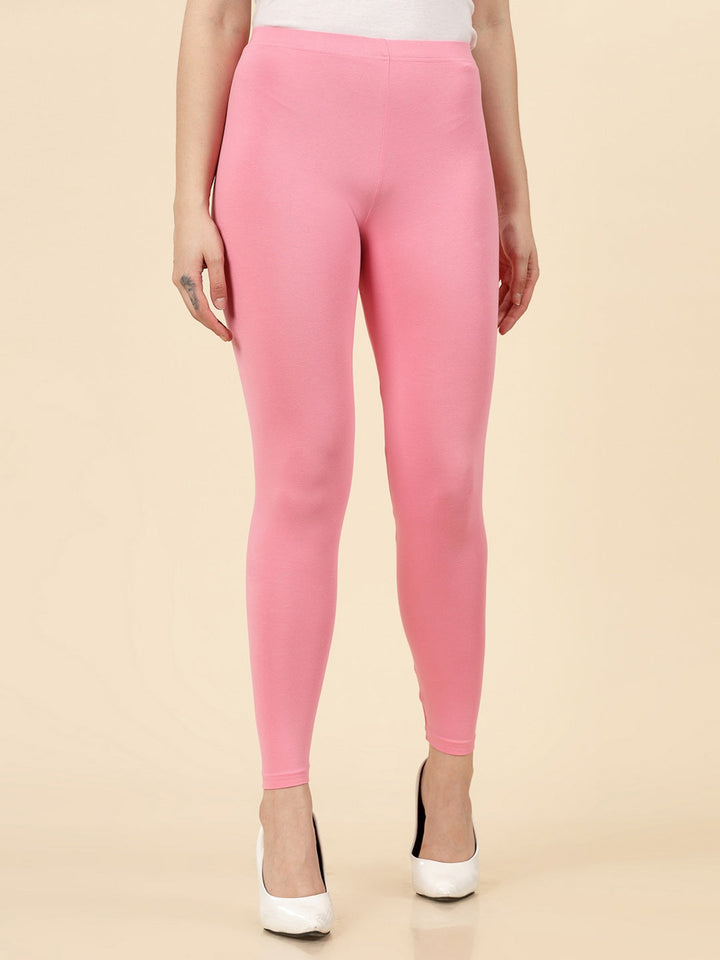 Solid Mid Rise Cotton Lycra Ankle Length Leggings