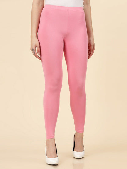 Solid Mid Rise Cotton Lycra Ankle Length Leggings (Pre-Order)