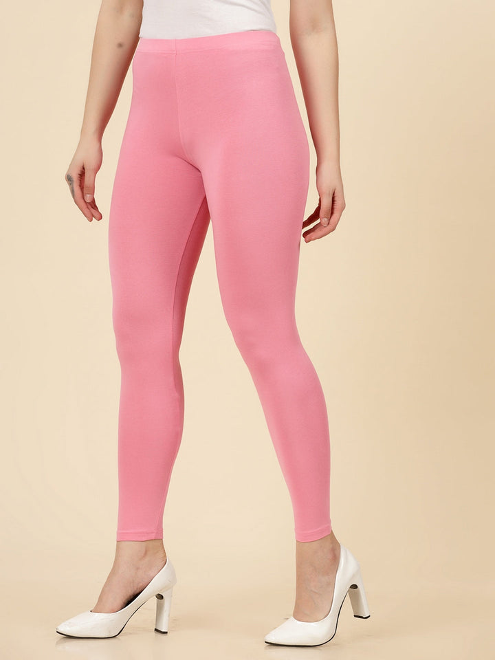 Solid Mid Rise Cotton Lycra Ankle Length Leggings