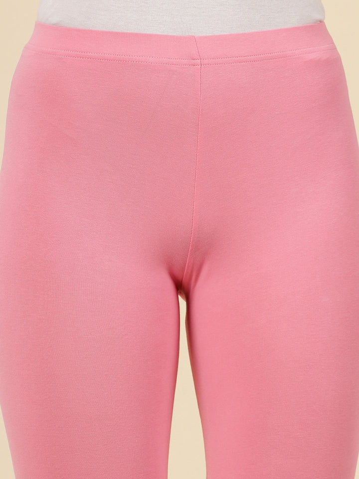 Solid Mid Rise Cotton Lycra Ankle Length Leggings